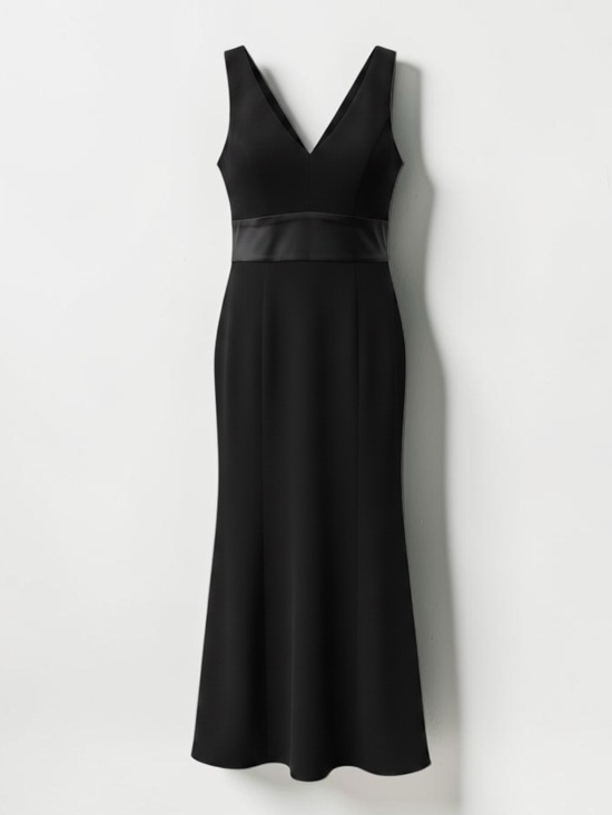 Adrianna Papell Dresses & Skirts - Adrianna Papell Black Crepe Gown Satin Open Bow Back Ruffle Train Dress - Size 4